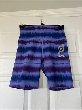 Peloton Purple and Blue Tie-Dye High-Waist Bike Shorts